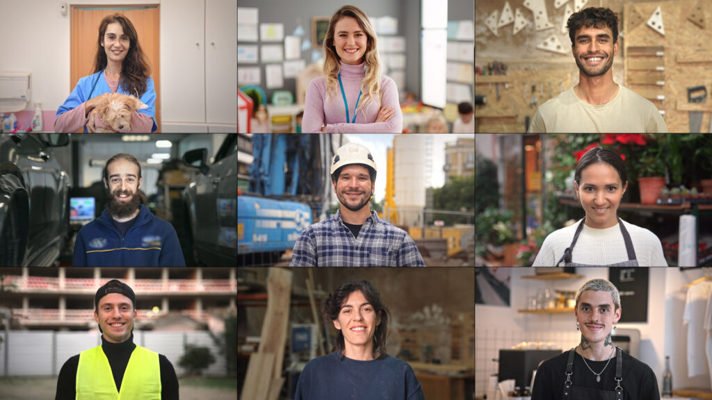 Collage of frontline workers representing a range of genders, backgrounds and industries