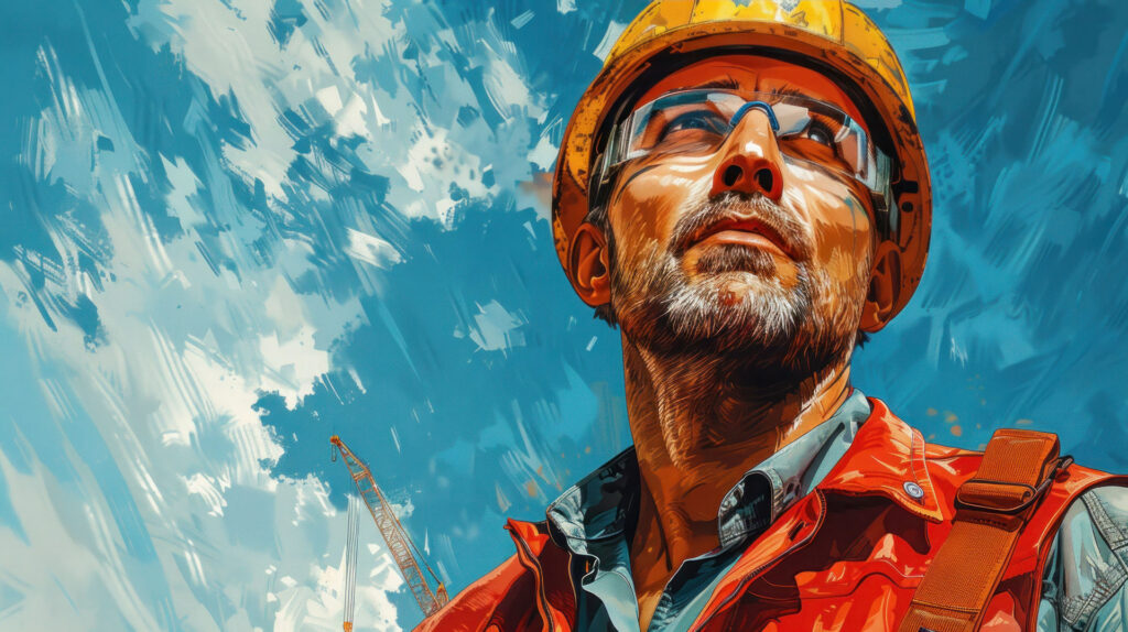 Male safety worker looking towards the sky in an artistic painted style